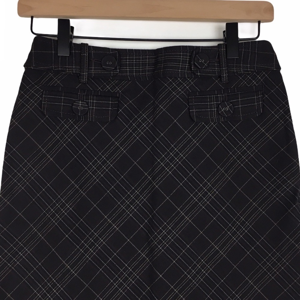 ANN TAYLOR Pencil Skirt Plaid Petite Buttons Dark Academia Schoolgirl Size 00P - Picture 2 of 8